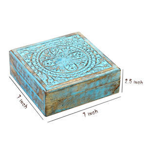 Caja organizadora de joyas de madera cuadrada al por mayor caja de madera de mango azul cielo para almacenamiento y decoración organizador de tocador de dormitorio - Product Image 3