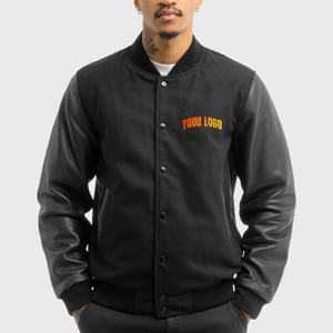 Chaqueta Varsity de Invierno para Hombre con Mangas de Cuero y Logotipo Bordado Personalizado, Corte Holgado, Informal, Deportiva, de Tela de Lana, Estilo Béisbol - Product Image 1