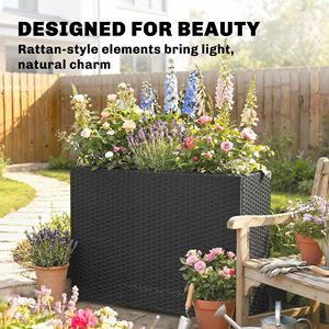 Grand bac à plantes rectangulaire en rotin PE noir, pour intérieur et extérieur, avec doublure amovible et trous pour plantes, Manteaux pour femmes - Product Image 5