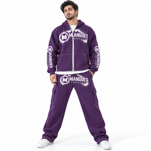 Conjunto de 2 piezas personalizado al por mayor: Sudadera con capucha con cremallera y pantalones cargo relajados, moda urbana de invierno, ropa deportiva, ropa de calle, ropa de marca privada. - Product Image 1