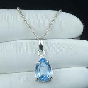 Pendentif en argent sterling 925 avec aquamarine bleu ciel taille poire, collier bohème, cadeau d'anniversaire, bijoux - Product Image 5