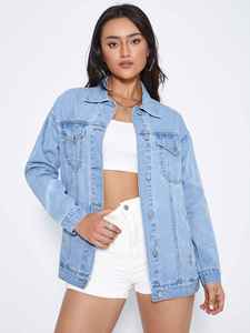 Chaqueta Vaquera Estilo Americano Personalizable, Superventas, para Primavera y Otoño, Larga y Holgada, Abrigo Informal para Mujer - Product Image 3