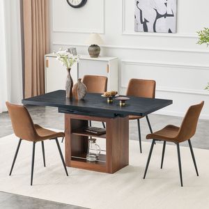 Tavolo da Pranzo Espandibile 59-71 Pollici con Set di Sedie Comode in Tessuto Tecnologico Marrone - Product Image 1