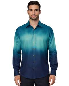 Camisa Formal para Hombre en Degradado Azul Turquesa, Algodón Premium, Manga Larga, Cierre de Botones, Estilo Casual Elegante, Fabricante Personalizado, Suministro OEM - Product Image 1