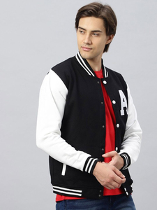 เสื้อแจ็คเก็ตเบสบอลทรงบอมเบอร์ คอริบบ์ แต่งกระดุมและตัวอักษร สไตล์วิทยาลัย ดีไซน์ใหม่ ผลิตจากโพลีเอสเตอร์ สีดำ - Product Image 2