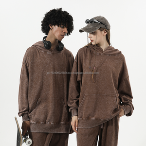 Pull à capuche surdimensionné vintage à imprimé éponge épais avec logo personnalisé Pull décontracté Stone Wash Acid Wash Sweatshirt - Product Image 3