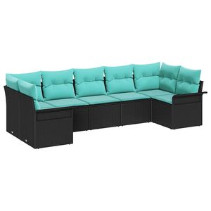 Ensemble de canapé de jardin en polyrotin noir 7 pièces avec coussins, meubles d'extérieur élégants - Product Image 2