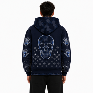 New Fashionable Blue Camo Pocket Graphic Handprint Hoodies Full Zip Heavyweight Cotton Streetwear Pullover Private Label Factory - Product Image 2