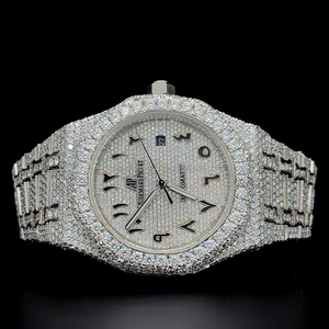 Montre automatique de luxe en or blanc avec cadran arabe, entièrement sertie de diamants moissanite VVS1, qualité supérieure - Product Image 1
