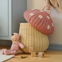 Panier de rangement pour jouets d'enfants en rotin avec couvercle en forme de champignon, boîte décorative naturelle, magnifique mobilier de chambre d'enfant, vente en gros