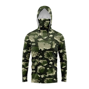 Haut de pêche à manches longues pour homme, camouflage, à capuche, protection UPF 50, séchage rapide, imprimé, en polyester, style pull - Product Image 1