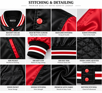 Veste varsity noire et rouge pour homme, couleur unie, satinée, style bomber, décontractée, pour l'automne, col rabattu, fermeture à boutons, vestes varsity pour homme