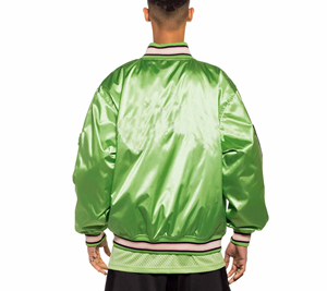 Blouson bomber en satin vert pour homme, entièrement boutonné, coupe classique, col rabattu, style décontracté printemps - Product Image 2