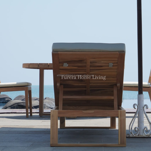 Chaise longue de jardin en teck de style moderne avec tissu imperméable pour piscines, plages, villas et hôtels de villégiature - Product Image 4
