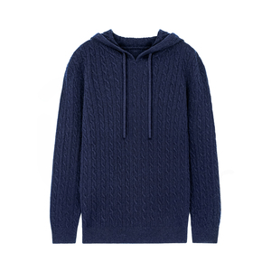 Suéter con Capucha de Punto Azul Marino para Hombre, 100% Lana, Casual, Invierno, Color Sólido, Corte Regular, Manga Larga, Anti-Pilling - Product Image 1
