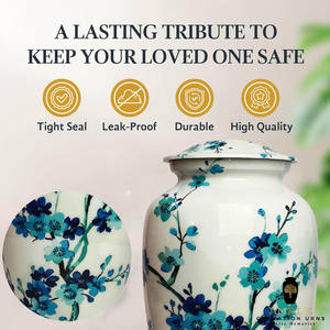 Urne funéraire en aluminium pour cendres humaines adultes, couvercle floral peint à la main, écologique, durable, capacité de 220 pouces cubes - Product Image 5