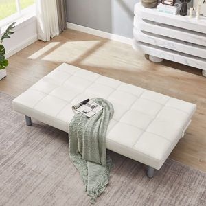 Sofá Cama Plegable de Piel Sintética para Tres Personas con Estructura de Madera Maciza y Soporte de Metal para los Pies, Puede Recostarse Completamente como una Cama - Product Image 3
