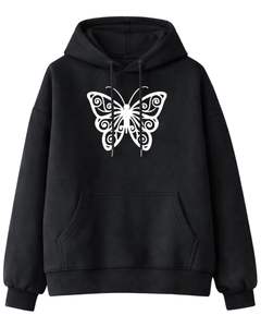 Conjunto de Sudadera con Capucha y Pantalones Deportivos con Estampado de Mariposas Negras para Mujer, Sudadera de Forro Polar con Pantalones a Juego, Atuendo Informal de Invierno - Product Image 2