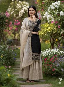 Ensemble Kurti de Luxe pour Tenues de Fête – Haut en Soie Richement Brodé avec Plazzo et Dupatta - Product Image 2
