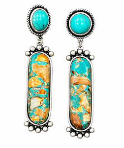 Gemstone Turquoise <b>Post</b> <b>Earrings</b> Western Statement Handmade Southwest Silver Jewelry for Women Gift Wear - Product Image 2