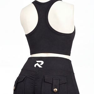RYDOM <b>Women's</b> Summer 2-Piece Sports Set Black High Waist <b>Shorts</b> with Pockets Button Lace Zipper Blazer Breathable Workout Wear - Product Image 6