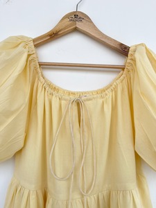 Robe longue maxi en coton jaune uni pour femme, à manches courtes, à volants, coupe ample, style bohème, pour l'été, les vacances et les stations balnéaires - Product Image 2