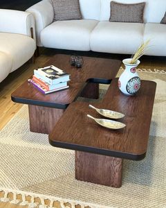 Modern Teak <b>Coffee</b> <b>Table</b> <b>Set</b> <b>Nesting</b> Wood Living Room Furniture Contemporary Design Solid Wood Top - Product Image 1