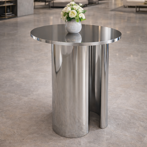 Table basse contemporaine en chrome avec plateau rond élégant et base sculpturale en colonne, structure métallique durable pour un style intérieur raffiné - Product Image 5