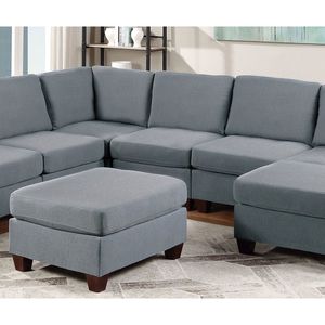 9 pezzi componibili Set componibile da soggiorno in tessuto di lino grigio 3x angolo cuneo 4x poltrone senza braccia 2x pouf - Product Image 3