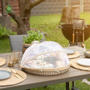 Woven rush food <b>cover</b> with fan pattern Kitchenware and <b>table</b> decoration Wholesale eco-friendly Made in Vietnam - Product Image 6