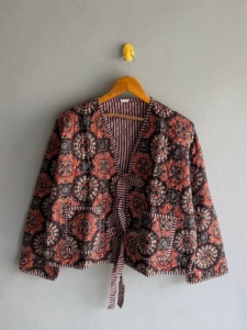 Women's Bohemian <b>Floral</b> Print Quilted Kimono With <b>Tie</b> Closure Full Sleeve Casual Outerwear Standard Fit All Seasons gift for her - Product Image 1