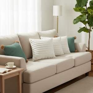 SOGA 5-Piece Decorative Pillow Set Sage Green Ribbed Pillowcase with <b>Pom</b>-<b>Poms</b> and <b>White</b> Textured Design Model D0100X3KDKT - Product Image 2