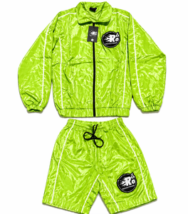 Custom Winter Hooded Nylon Windbreaker <b>Jacket</b> and Shorts Set Plus Size Water Resistant Two Piece Tracksuit - Product Image 2
