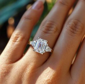 18K Gold Plated 925 Sterling <b>Silver</b> <b>Emerald</b> Cut Prong Setting Octagon Moissanite Engagement <b>Ring</b> Fine Jewelry Gift for Her - Product Image 4