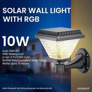 Lampe murale solaire LED Homehop 10W pour extérieur, étanche, allumage/extinction automatique, clignotement RGB, idéale pour la maison, le jardin et les piliers - Product Image 4