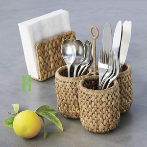 TOP SELLER Eco-Friendly Handwoven Seagrass <b>Kitchen</b> Utensil Organizer Basket Maddy <b>Caddy</b> for Spoon Fork Knife Storage - Product Image 3