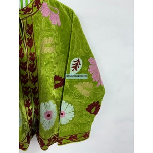 Wholesale Green Velvet Embroidered Blazer <b>Women</b> Mandarin Collar Full Sleeve Inside Cotton Lining <b>Women</b> <b>Coat</b> - Product Image 4