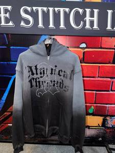 <b>White</b> Stitch Intl Men's Hooded <b>Zip</b>-<b>Up</b> Sweatshirt Black Gray Ombre Rhinestone Logo Streetwear Oversized Fit 100% Cotton Winter - Product Image 3