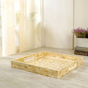 Plateau de rangement en rotin et nacre, carré, idéal pour offrir, provenant d'Inde, vente en gros, lot de 2 pièces - Product Image 4