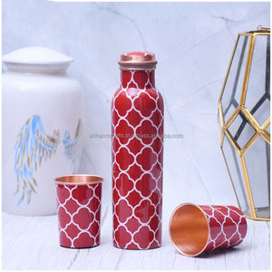 Ensemble de bouteilles d'eau en cuivre pur de style bohème moderne avec deux tasses, vaisselle portable pour les voyages - Product Image 2