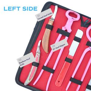 Kit complet d'outils de soin des sabots de cheval pour fermeur, comprenant : Testeur de sabots, Coupe-sabots de 15 pouces, Couteau à sabots, Râpe, Boucle à abcess et Couteau à sabots courbé - Product Image 3