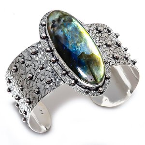 Pulsera de Estilo Vintage de Lujo con Labradorita Azul Fuego Natural, Perla de Agua Dulce Chapada en Plata Tibetana, Joyería Fina Hecha a Mano - Product Image 3