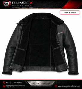 OEM Custom Logo Unisex High-Quality Black Shearling Leather Aviator <b>Jacket</b> Warm Fur Lined Winter <b>Jacket</b> Private Label - Product Image 4