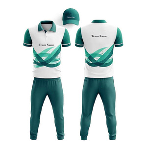Custom Green <b>White</b> <b>Cricket</b> Kit Geometric Print Short Sleeve Polo Shirt Matching Pants Breathable Front Polyester Unisex All - Product Image 2