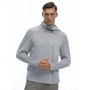 Custom High Quality Men's Light Blue Long Sleeve UPF 50 Anti-Uv Fishing Shirt Pullover Solid Color Polyester <b>Top</b> - Product Image 2