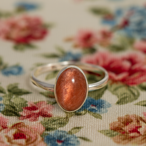 Bague en argent sterling 925 avec pierre de soleil naturelle, cabochon ovale, plaqué or rose et or jaune, bijoux faits à la main pour femmes - Product Image 5