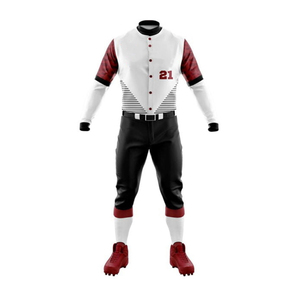 Maillot de baseball blanc pour homme avec manches rouges et pantalon noir, manches longues, tissu respirant, vêtements de sport toutes saisons, coupe classique - Product Image 1