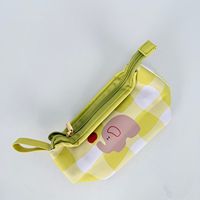 Pochette de rangement jaune à carreaux imprimé éléphant, sac à main mignon de dessin animé, trousse de maquillage, porte-monnaie, pochette pour rouge à lèvres et clés pour étudiants