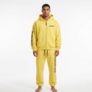 Custom Wholesale High Quality Men Oversize <b>Drop</b> Shoulder Full Zip Hoodie and Jogger Set Breathable Two piece For Men - Product Image 1