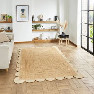 Natural Scallop Jute <b>Rug</b>, Handmade By Nhat Minh, Vietnam, Jute Area <b>Rug</b> Rectangle Black, Decorative Bedroom, Livingroom, Resort - Product Image 2